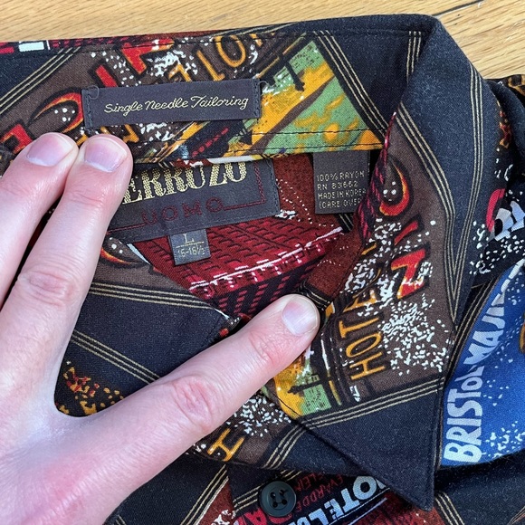 VTG NWOT Perruzo Button Shirt Rayon AOP All Over France Paris Capri Hawaiian 90s - Picture 6 of 9